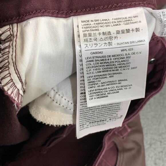 Levis Jeans Womens 32 Red 535 Skinny Coated Faux Leather Panel Moto Rocker Punk - Picture 10 of 16